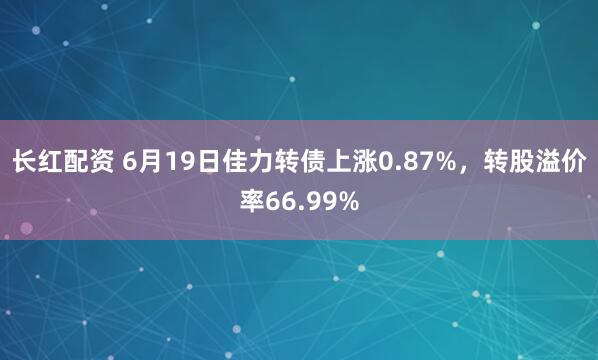 长红配资 6月19日佳力转债上涨0.87%，转股溢价率66.99%