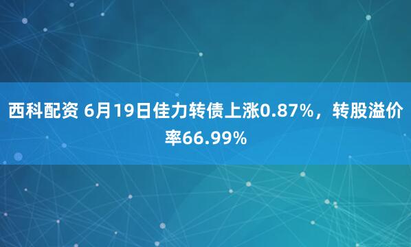 西科配资 6月19日佳力转债上涨0.87%，转股溢价率66.99%