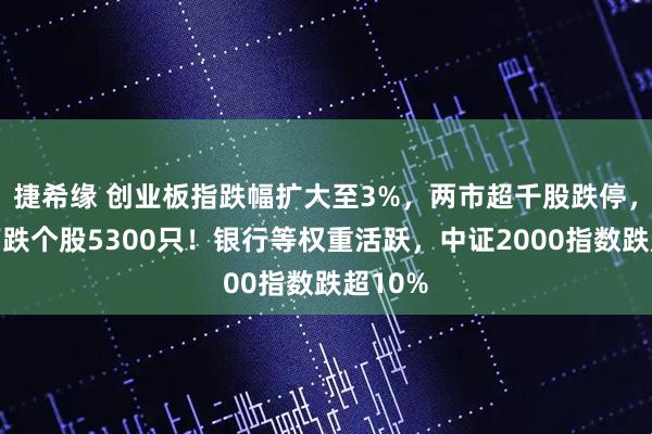 捷希缘 创业板指跌幅扩大至3%，两市超千股跌停，三市下跌个股5300只！银行等权重活跃，中证2000指数跌超10%